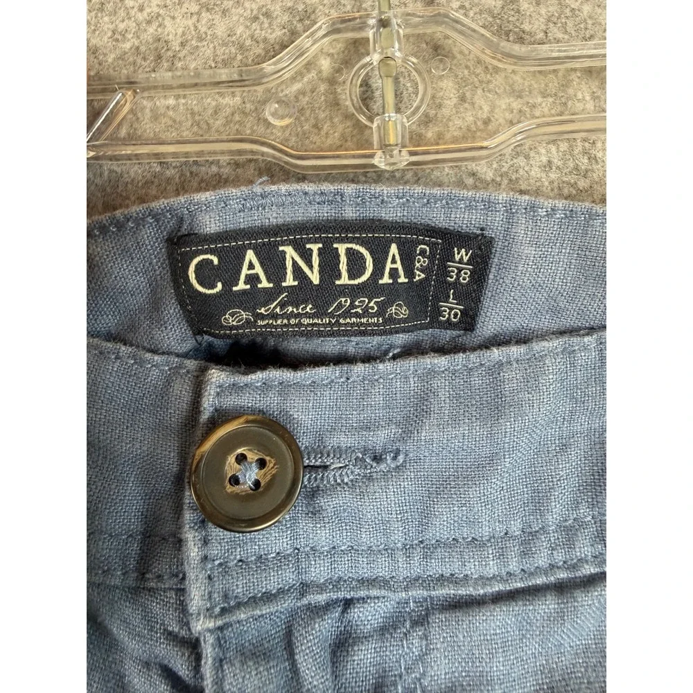 CANDA Linen Trousers Mens 38x30 Blue Excellent Straight Fit Lightweight